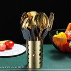 Gold Cooking Utensils Set, Berglander Stainless Steel 13 Pieces Kitchen Utensils Set With Titanium Gold Plating, Kitchen Tools Set With Utensil Holder, Dishwasher Safe, Easy to Clean