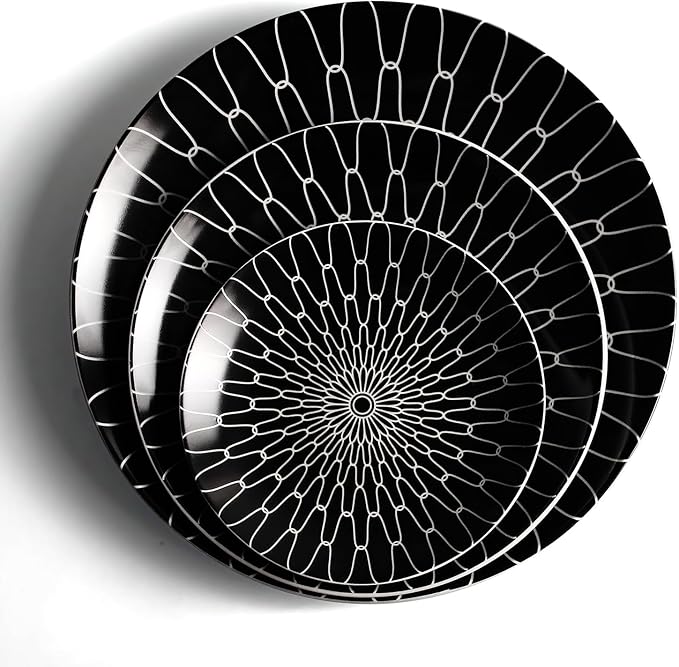 8-Inch Salad Plates Set of 6, Black White Grid Pattern Ceramic Plates, Checkerboard Design for Lunch, Pasta & Salad, Microwave & Dishwasher Safe