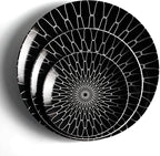 10-Inch Dinner Plates Set of 6, Black and White Grid Ceramic Plates, Large Checkerboard Design for Main Course, Restaurant-Style, Microwave & Oven Safe