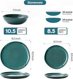 Bestone 12 Pieces Round Kitchen Dinnerware Sets，Plates and Bowls Sets,Dishes, Plates, Bowls, Dish Set, Chip Resistant Ceramic Dinnerware Set, Dishwasher/Microwave Safe,Service for 4,Ceylon Green