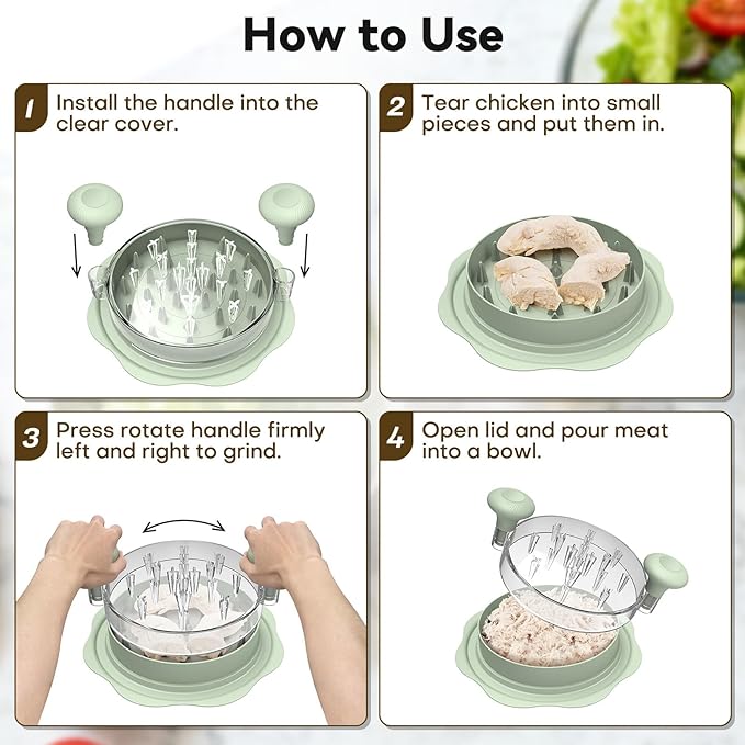 10" Pro Chicken Shredder Tool Twist Large for Kitchen, BPA-Free Food-Safe Meat Grinder, Visible Chicken Breast Meat Shredder with Strong Anti-Slip Bottom & Ergonomic Handle, Green