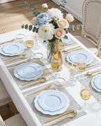bUCLA 180PCS Blue Plastic Plates - Disposable Light Blue with Gold Rim - Include 30 Each (Dinner & Salad) Plates, 30 Knives, 30 Forks, 30 Spoons, 30 Cups for Party, Party, Birthday & Shower