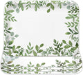 Whaline 3Pcs Greenery Serving Trays Reusable Melamine Platters Green Leaves Serving Dishes for Spring Birthday Wedding Party Food Supplies, 10 x 13 Inch