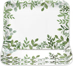 Whaline 3Pcs Greenery Serving Trays Reusable Melamine Platters Green Leaves Serving Dishes for Spring Birthday Wedding Party Food Supplies, 10 x 13 Inch