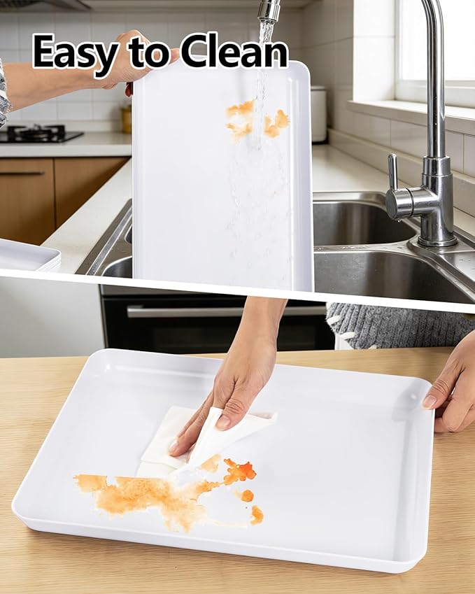 YOUBET 4 PCS Plastic Serving Trays - White Trays for Serving Food - Super Strong Disposable Platters, Heavy Duty Plastic Trays for BBQ, Picnic, Party, Wedding