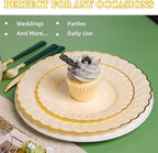 Lullaby 60PCS Light Yellow Scalloped Plastic Plates, Disposable Elegant Plates Include 30pcs Dinner Plate 10.25", 30pcs Plastic Dessert Plate 7.5", Perfect for Wedding and Party