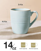 famiware Jupiter Coffee Mugs Set of 4, 14 OZ Coffee Mug, Microwave and Dishwasher Safe, Coffee Cups with Handle for Coffee, Tea, Cocoa, Milk, Light Blue (Pack of 2)