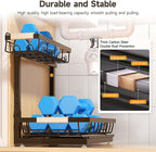 Sevenblue 2 Packs Under Sink Organizer, Height Adjustable 2 Tier Under Kitchen Sink Organizer, Multi-Purpose Storage Shelf for Kitchen Bathroom Cabinet (Brown, Extra Large)