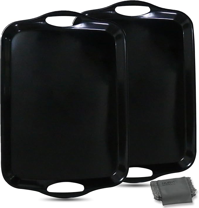 Czlizdyt 17.5 x 12’’ Large Melamine Serving Tray with Handles, Set of 2 Rectangular Melamine Serving Platters, Dishwasher Safe Trays for Eating, Appetizer, Charcuterie, Snack, Fruits, Desserts, Black