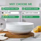 Bone China Pasta Bowls Set of 6, 23.5oz Soup Bowls White Salad Bowl, 8 inch Pasta Bowls Lightweight Wide Shallow Kitchen Plates for Serving Dinner - Microwave Dishwasher Safe, Kitchen Gifts