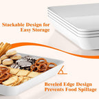 SpaceTrove 8-Pack Serving Tray Set, Reusable Plastic Serving Platter for Party Supplies, Entertaining, Grilling Accessories, Stackable Kitchen Snack Box Container for Dessert, Fruit, Cookie, (White)