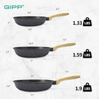 GiPP Non Stick Frying Pan Set - 9.5" 10.2" 11" Ceramic Nonstick Skillets, Non Toxic, Omelette Pan with Stay Cool Handle, Induction Compatible, PFAS/PTFE/PFOA Free, Gray