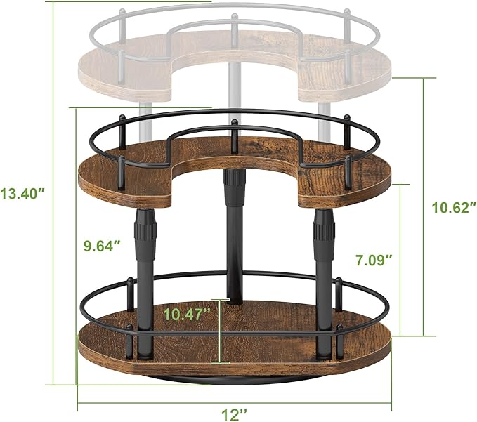 Lazy Susan Spice Rack Organizer For Cabinet With Adjustable Height, 12 inch Rotating Countertop Seasoning Organizer For Tall Bottle, 2-Tier Spining Turntable Spice Holder For Pantry