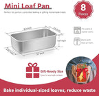 E-far Mini Loaf Pan Set of 8, Small Stainless Steel Bread Baking Pans for Oven, 6.3 x 3.5 Inch Tiny Meatloaf Pans for Homemade Bread Pound Cake Brownies, Non-toxic & Dishwasher Safe