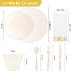 Goodluck 175 Pieces Dinnerware Set for 25 Guests, Plastic Plates Disposable for Party, Include: 50 Gold Glitter Plastic Plates, 25 Paper Napkins, 25 Cups, 25 Gold Glitter Silverware Set