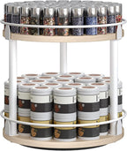 Lazy Susan Organizer, Rotating Spice Rack, 2 Tier Spice Turntable Organizer, Industrial Turntable Spice Holder, for Kitchen Countertop, Compact and Versatile, White and Light Oak SR22WG