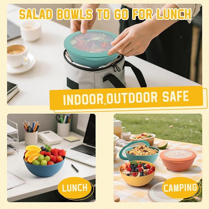 Homienly Wheat Straw Bowls with Lids Salad Bowl 40 OZ Unbreakable Cereal Bowls for Kitchen, RV, Lunch Microwave Safe Camping Bowls Dishwasher Safe Soup Bowls Reusable Food Storage Bowls Multi, 4 Sets