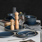 Melamine Dinnerware Sets for 4, Plates and Bowls Sets 12 Pcs, Melamine Plates, Nautical Dinnerware Sets, Modern Style,Dishwasher Safe, BPA Free, Suitable Indoor and Outdoor Use (Deep Blue)