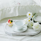 HPC Decor 15in Oval Wooden Tray - White Beaded Serving Tray, Rustic Farmhouse Vintage Centerpiece, Kitchen & Living Room Decor