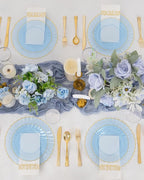 YOUBET 175PCS Clear Blue Scalloped Plastic Plates - Blue and Gold Disposable Dinnerware Set Include 50 Plates, 75 Gold Silverware, 25 Cups, 25 Napkins for Party & Wedding & Baby Shower