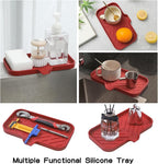 MicoYang Silicone Bathroom Soap Dishes with Drain Spout-Bathroom and Kitchen Sink Organizer,Sponge Holder,Dish Soap Tray,Perfect for Dispenser,Scrubber,Bottle,Cup on Sink or Counter-Red 9.6"×5.3"