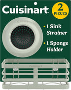 Cuisinart 2 Piece Sink Set – Sink Drain Strainer with Stainless Steel Rim & Silicone Mesh Base & Sponge Holder for Kitchen Sink, Metal Caddy with Triple Suction Cups, Daily Kitchen Essentials