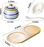 Sugar Bowl Set of 2,Ceramic Sugar Bowl with Lids and Spoon & Wooden Tray,Sugar Jars for Coffee Bars and Home Kitchens(2, Large)