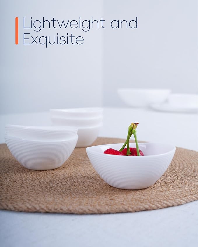 LaGlint 3 OZ White Dipping Bowl Set of 6, Opal Glass Small 3.5 inch Soy Sauce Dish, Mini Serving Pinch Bowls for Condiment Sushi Bread Ketchup BBQ Party