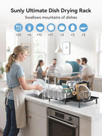 SUNLY 2 Tier Dish Drying Rack, Extra Large Dish Rack, Expandable Dish Racks for Kitchen Counter, Multifunctional Large Dish Drainers for Kitchen Counter, Black