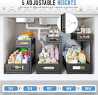 1 Pack 20.47IN Depth Under Sink Storage Organizer, Large 2-Tier Elegant Mesh Pull Out Shelf for Kitchen and Bathroom Cabinet Organization, L-Shaped and Adjustable Height Design-Black