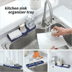 MicoYang Silicone Bathroom Soap Dishes with Drain Spout-Kitchen Sink Organizer,Sponge Holder,Dish Soap Tray,Perfect for Dispenser,Scrubber,Bottle,Cup on Sink or Counter-Navy Blue 12"×4"