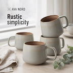 Ava Nord Small Ceramic Coffee Mugs Set of 4 | 8 oz Stoneware Coffee Cups | Lead-Free, Non-Toxic | Microwave & Dishwasher Safe | Comfortable Handle | Aesthetic Nordic Design for Cappuccino | Sage Ash