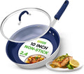 NutriChef 10'' Medium Fry Pan with Lid - Non-stick Pan with Silicone Handle, Ceramic Coating Inside
