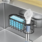 Yazoni 2-in-1 Sponge Holder for Kitchen Sink, Sink Caddy Kitchen Sink Organizer with 3 Suction Cups, No Drill Rustproof Sink Sponge Holder for Dish Brush, Soap & Sponge (Black)