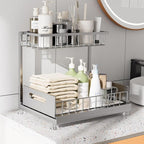 Saydear Under Sink Organizer Storage 2-Tier Premium Metal Pull-Out Kitchen Cabinet Organizer with Sliding Drawer, Height Adjustable, Heavy Duty for Kitchen & Bathroom Organizers 1 Pack Grey