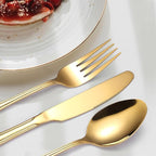 Gold Silverware Flatware Set for 4 Person Luxury Stainless Steel Cutlery 20 Pieces Forks Knives Spoons Modern Eating Utensils Double Line Edges Handle