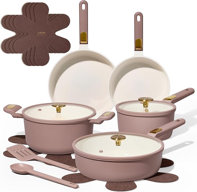 CAROTE Ceramic Cookware Set, Pots and Pans Set Non stick, 16-Piece Induction Cookware, Non toxic Healthy Non Stick Kitchen Cooking Set, with Frying Pans Set,Large Capacity Soup Pot