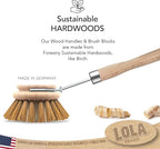 LOLA -The Original - Dishwashing & Vegetable Brush, 6 Pack, Hardwood w/Poly Fiber Bristles, Reusable, Sustainable, Has EZ-Grip Handle