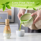 8 PCS Matcha Whisk Set, Green Matcha Kit Set WithCherry Blossom Embossed Pattern Includes Bowl with Spout, Bamboo Whisk, Ceramic Holder, Bamboo Scoop x2, Scoop Rest, Stainless Sifter and Tea Towel