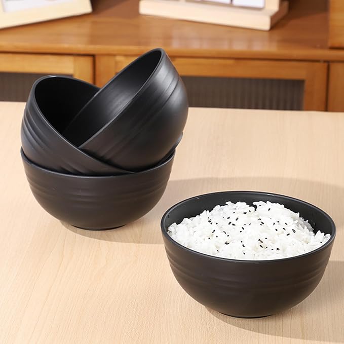 Unbreakable Wheat Straw Cereal Bowls Set of 6, 24 oz Microwave and Dishwasher Safe Lightweight Soup and Salad Bowl Sets, Reusable Dessert Bowls for Rice, Pasta, Snack, Fruit, BPA Free (Black)