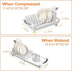 Dish Drying Rack Compact Expandable - A Space-Saving, Stainless Steel, Rust-Resistant Dish Drainer for Kitchen and Apartment Countertops/Sink Cabinets, Extendable from 11.42 to 19.9 inches (White)
