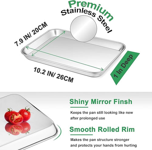 10.4 Inch Baking Sheet Pan, Joyfair Stainless Steel Cookie Sheet Toaster Oven Tray, Professional Bakeware for Cookie/Bacon/Bread, Rolled Rim & Mirror Finish, Rust Resistant & Dishwasher Safe