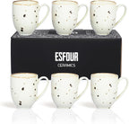 Esfour Ceramics Coffee Mugs Set Of 6, 14 Oz Large Handle Heavy Duty Cups - Microwave Dishwasher Safe - Latte, Cappuccino, Tea, Cocoa, Mocha - Men, Women, Home Office Daily Use, Classic Assorted Colors
