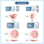 LOVECASA Pink Dinnerware Set for 4, 16 Piece Porcelain Dish With Plates, Bowls and Mugs, Gold Splash Glaze Round Modern Ceramic Dinner Set, Dishwasher Microwave Safe