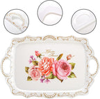 Nicunom 3 Pack Melamine Serving Tray with Handles, Floral Serving Trays Stackable Food Tray for Eating Unbreakable Large Serving Platter for Party, Decor, Home, Restaurant, Gift,16" L x 11" W