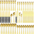 60-Piece Gold Silverware Set with Steak Knives Gold Stainless Steel Flatware Set for 10 Food Grade Tableware Cutlery Set Rust-proof, Mirror Polished, Dishwasher Safe