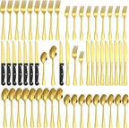 60-Piece Gold Silverware Set with Steak Knives Gold Stainless Steel Flatware Set for 10 Food Grade Tableware Cutlery Set Rust-proof, Mirror Polished, Dishwasher Safe