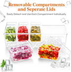 Lifewit Ice Chilled Condiment Caddy with 5 Containers, Condiment Server with Separate Lid, Serving Tray Platter with Removable Dishes for Bar Fruit Salad Taco Party Garnish, 39 x13cm/15x5