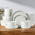 E-far Dinnerware Sets with Pasta Bowls, 24-Piece Stoneware Plates and Bowls Sets for 6 | Microwave & Dishwasher Safe Kitchen Modern Dish Set, Speckled White