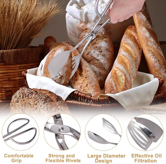 2 Pcs Serving Tongs, 10 Inch Buffet Tongs, Stainless Steel Kitchen Tong with Comfort Grip for Salads, Appetizers, Cake, Bread, Cooking, Party, Barbecue, Desserts, Ice - Silver